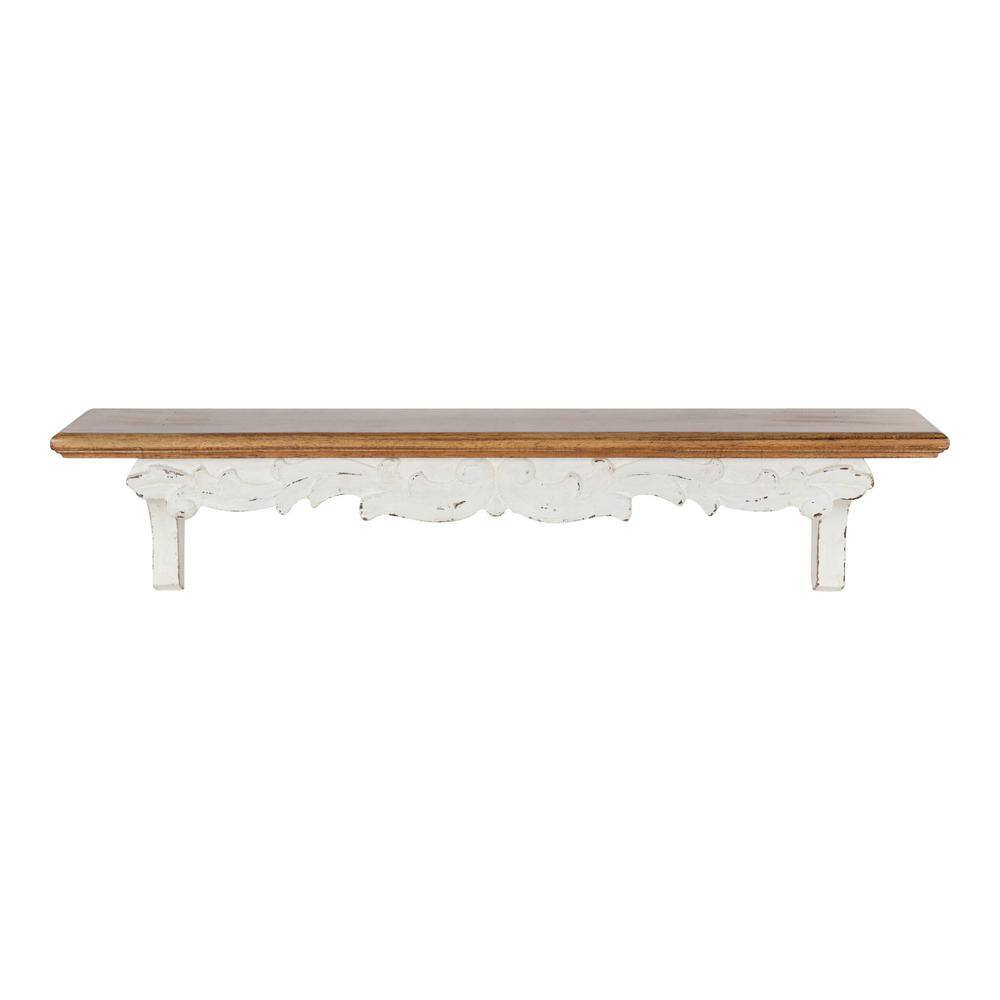 Rustic Brown and White Fir Wood Floating Wall Shelf