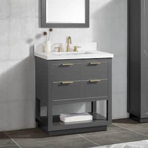 Allie 31 in. W x 22 in. D Bath Vanity in Gray with Gold Trim with Quartz Vanity Top in White with Basin