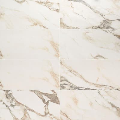 Saroshi Calacatta Rustico 11.81 in. x 23.62 in. Polished Marble Look Porcelain Floor and Wall Tile (9.68 sq. ft. /Case)