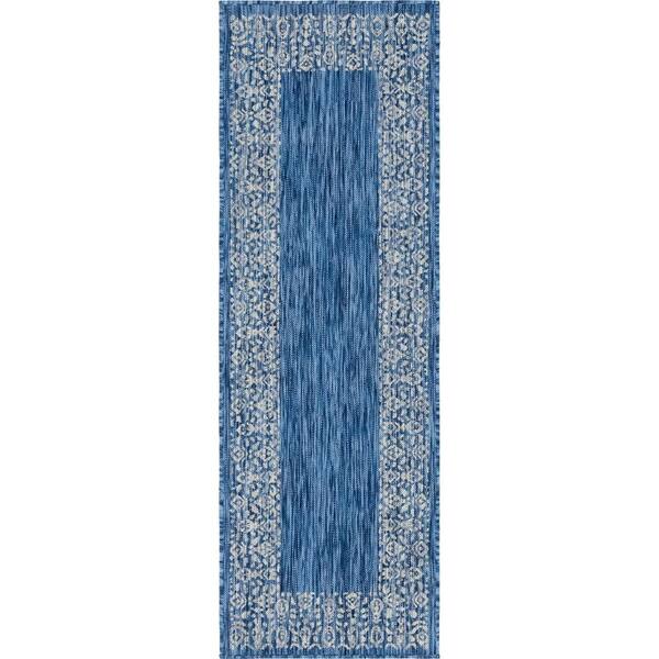 Unique Loom Outdoor Fl Border Azure, Outdoor Carpet Runners By The Foot Home Depot