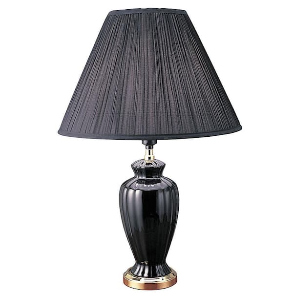 HomeRoots 26 in. Gold Bedside Table Lamp with Black Empire Shade