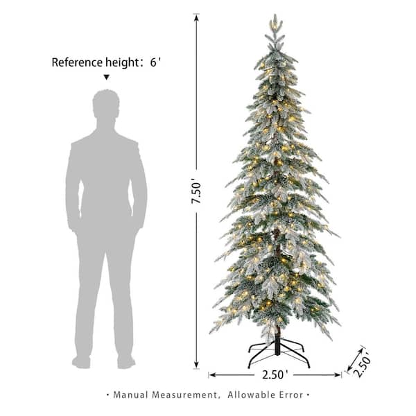 Glitzhome 7.5 ft. Pre-Lit Flocked Pencil Spruce Artificial