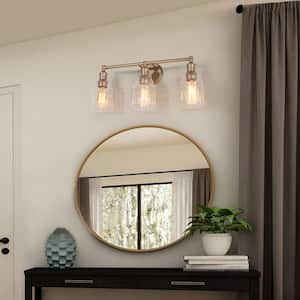 Modern Gold Bathroom Wall Sconce, 23 in. 3-Light Farmhouse Bell Vanity Light with Clear Glass Shades