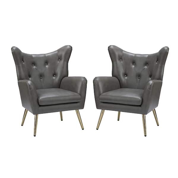 JAYDEN CREATION Frank 30 in. Gray Faux Leather Arm Chair (Set of 2)