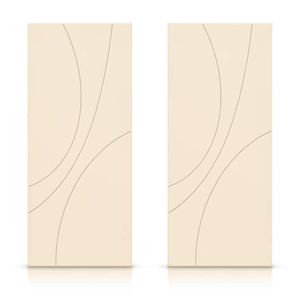 CALHOME 84 in. x 80 in. Hollow Core Beige Painted Composite MDF Interior Double Closet Sliding Doors