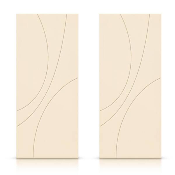 CALHOME 60 in. x 96 in. Hollow Core Beige Painted Composite MDF Interior Double Closet Sliding Doors