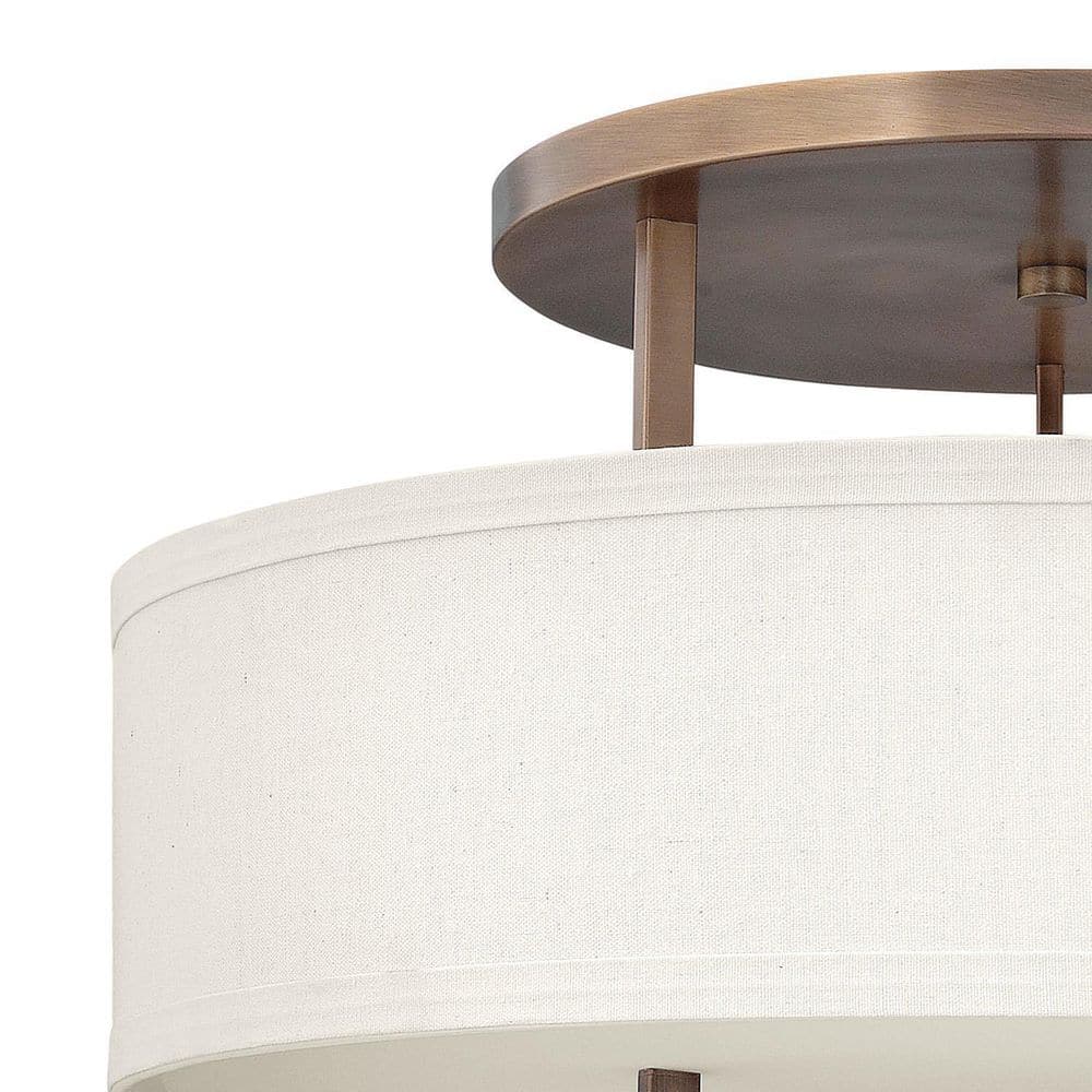 Brushed Bronze 26" Drum Semi-Flush Mount with Off-White Linen Shade