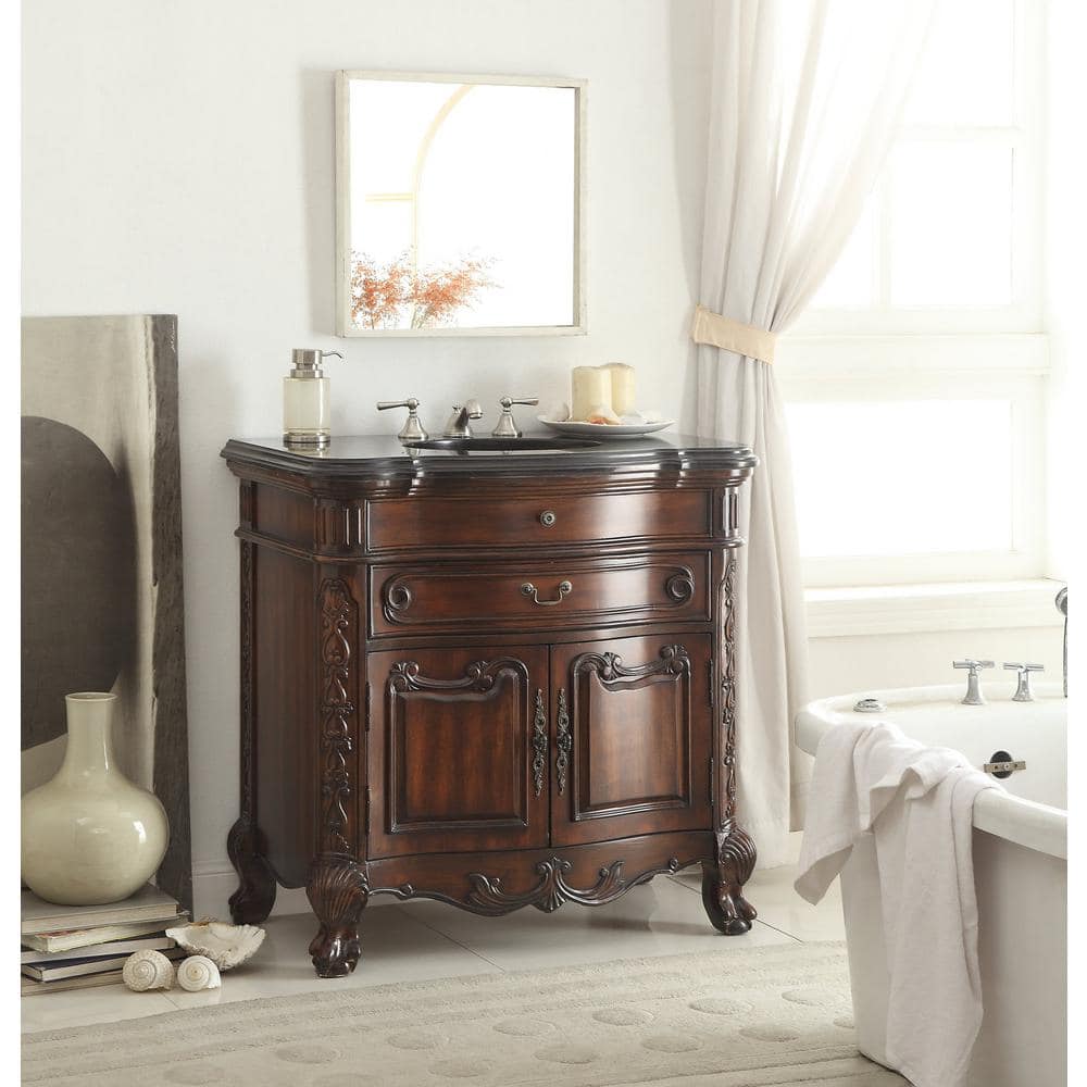 Madison 36" Brown Mahogany Bathroom Vanity with Black Granite Top
