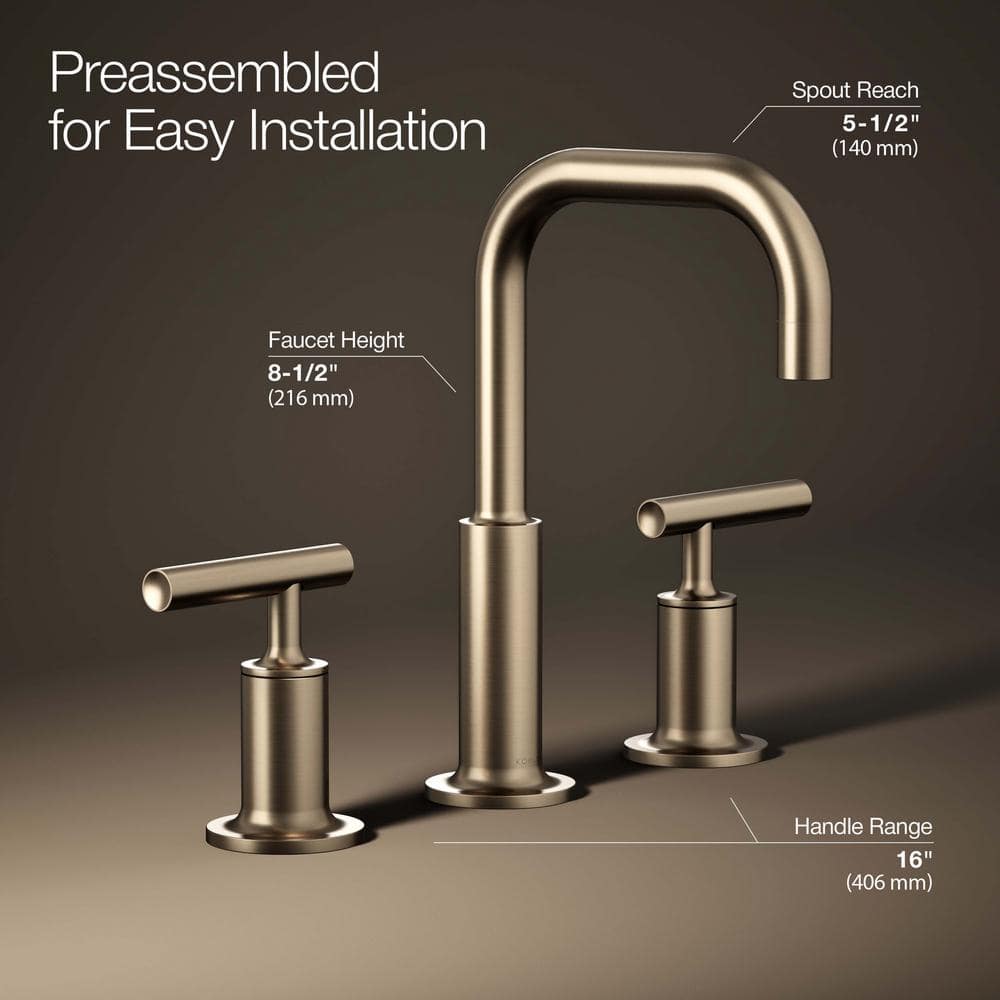 Purist Brushed Bronze Widespread Bathroom Faucet with Drain Assembly