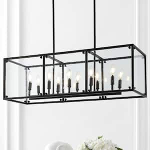 Paysan 35 in. Linear 10-Light Oil Rubbed Bronze Adjustable Iron/Seeded Glass Rustic Farmhouse LED Pendant