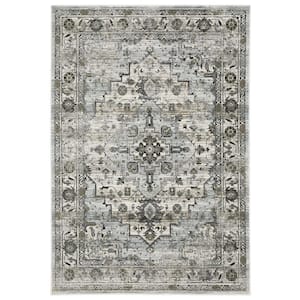 Galleria Gray/Blue 5 ft. x 8 ft. Oriental Distressed Medallion Polyester Indoor Area Rug