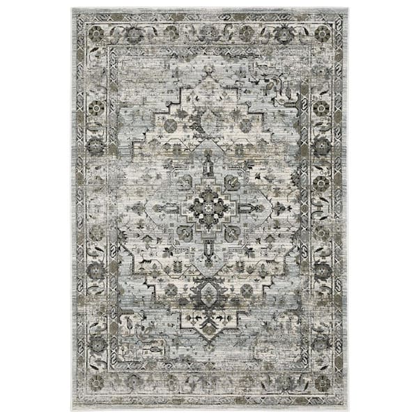 AVERLEY HOME Galleria Gray/Blue 8 ft. x 11 ft. Oriental Distressed Medallion Polyester Indoor Area Rug