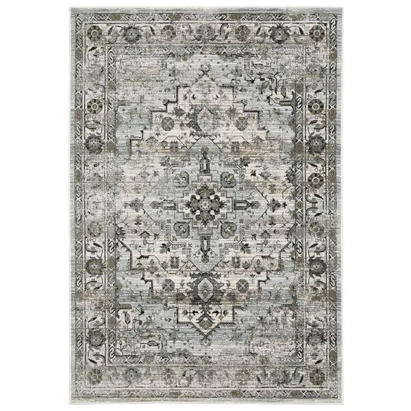 Galleria Gray/Blue 10 ft. x 13 ft. Oriental Distressed Medallion Polyester Indoor Area Rug