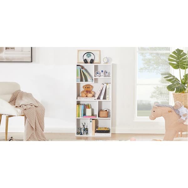 Bookshelf, Bookcase with 7 Open Adjustable Storage Cubes, Floor Standing Unit, Side Table Bookcase, White