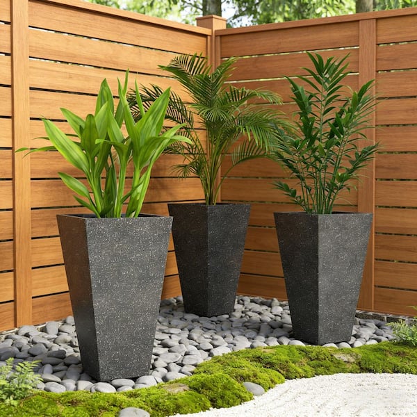 VAMOP Black Marble Finish 3-Tier Stackable PP Tapered Planters