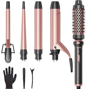 5-In-1 0.35 in. x 1.25 in. Ceramic Curling Iron Set with Curling Brush and 4 Interchangeable Curling Wand in Rose Gold