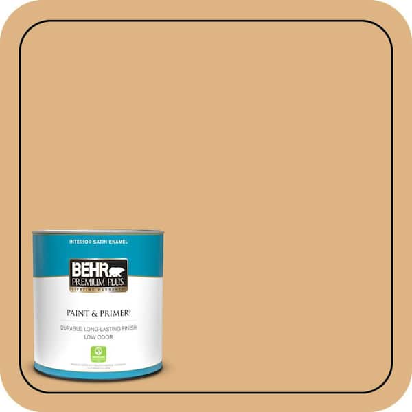 BEHR PREMIUM PLUS 1 qt. #HDC-CL-18 Cellini Gold Satin Enamel Low Odor Interior Paint & Primer