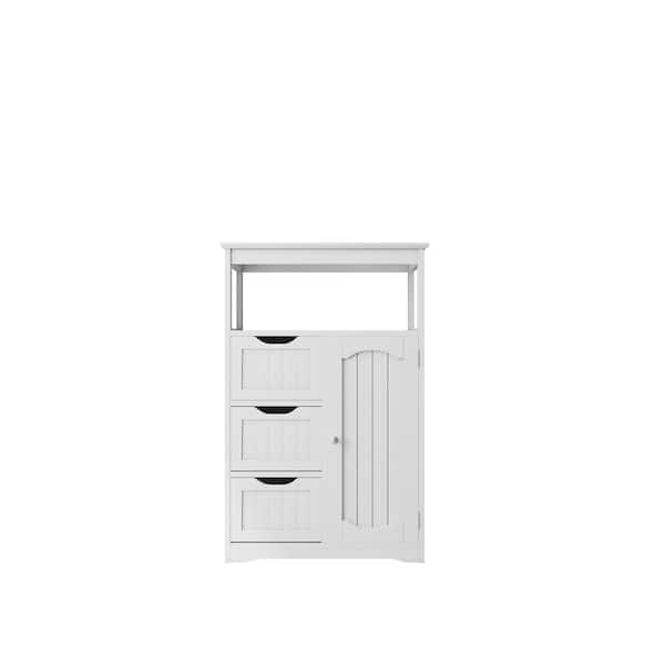 ZIRUWU White Bathroom Cabinet, Freestanding Multi-Functional Storage Cabinet with Door and 3 Drawers