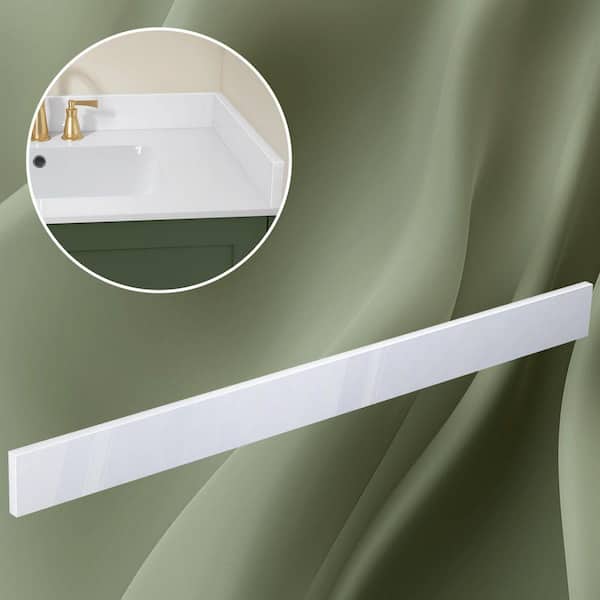 42 in. Solid Surface Vanity Backsplash Bathroom Vanity Back Splash in Glossy White