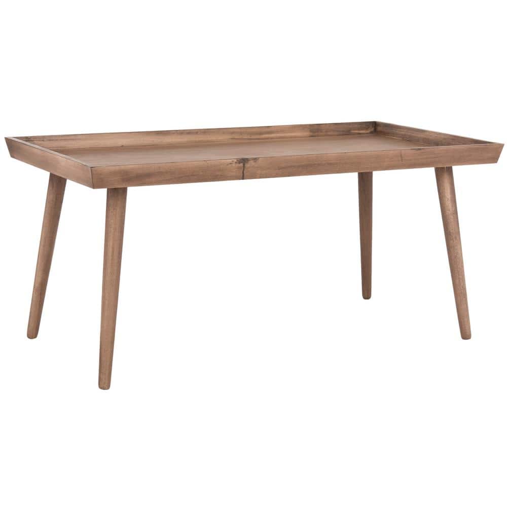 Transitional Desert Brown Pine Wood Rectangular Coffee Table with Tray