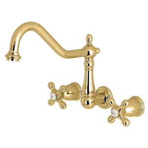 Heritage 2-Handle Wall Mount Roman Tub Faucet in Polished Brass
