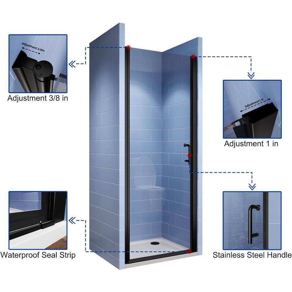 36'' x 72'' Frameless Clear Glass Shower Door in Matte Black