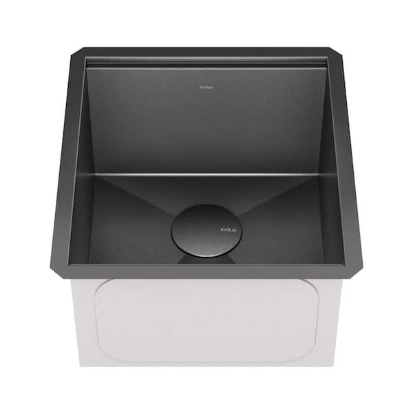 KRAUS Kore 16-Gauge Black Stainless Steel 17in. Single Bowl Undermount Workstation Kitchen Bar Sink with Accessories