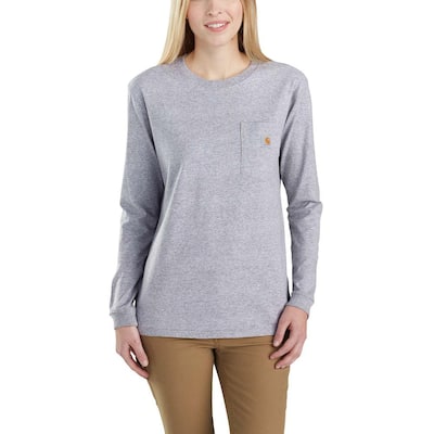 Women's XX-Large Heather Gray Cotton/Polyester Workwear Pocket Long Sleeve T-Shirt