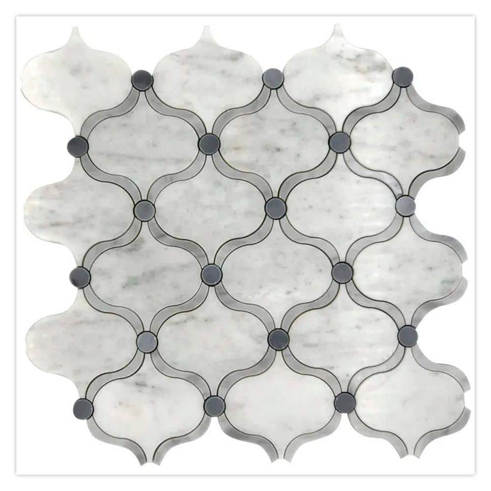 "Elysian 12"" x 12"" Polished Soft White, Gray Marble Stone Mosaic Arabesque Wall and Floor Tile (4.83 sq. ft./Case)-5 Pack" price history on PriceWatchPro