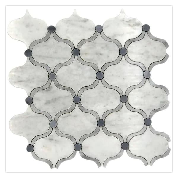 Elysian 12" x 12" Polished Soft White, Gray Marble Stone Mosaic Arabesque Wall and Floor Tile (4.83 sq. ft./Case)-5 Pack