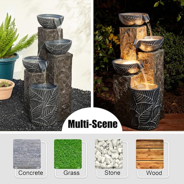 Glitzhome 32.75 in. H Natural Leaf Textured 4-Tier Resin Outdoor