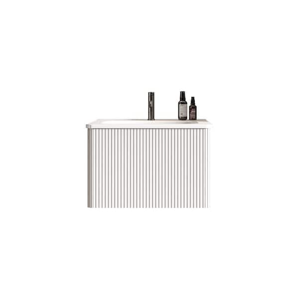Unbranded 24 in. W x 18 in. D x 16 in. H Single Sink Wall-Mounted Bath Vanity in White with White Ceramic Top