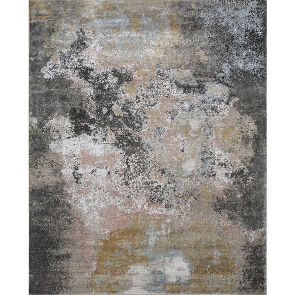8' X 10' Brown and Gray Abstract Hand Knotted Area Rug