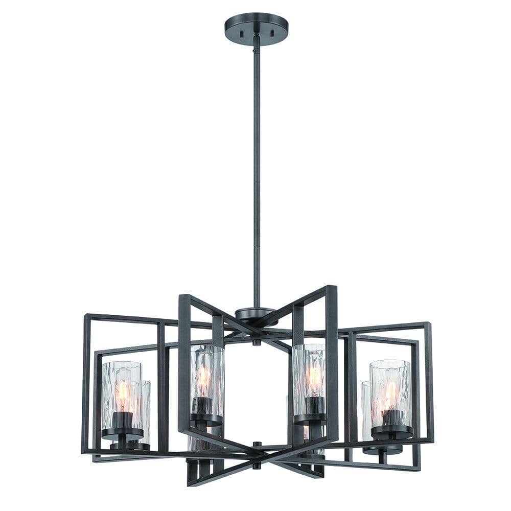 Elements Charcoal Metal 8-Light Chandelier with Rain Glass Shade