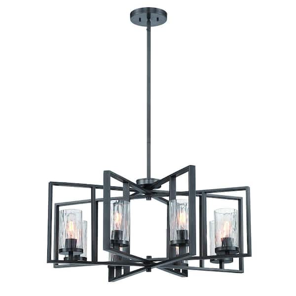 Designers Fountain Elements 8-Light Charcoal Chandelier with Rain Glass Shades For Dining Rooms