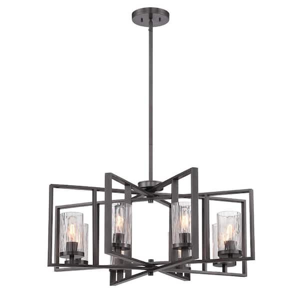 Elements 8-Light Charcoal Industrial Rectangular Chandelier for Dining Areas with No Bulbs Included