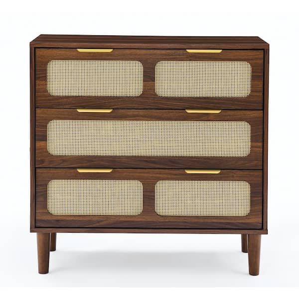 Unbranded 31.5 in. W x 13.78 in. D x 31.3 in. H Brown Walnut Linen Cabinet with Wide Drawers And Metal Handles