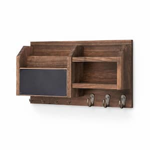 16.5 in. W x 4.2 in. D Brown Solid Wood Decorative Wall Shelf, Mail and Key Holder with 7-Metal Hooks