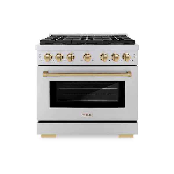 Paramount 36 in. 6-Burner Dual Fuel Range with Convection Oven in Stainless Steel and Champagne Bronze
