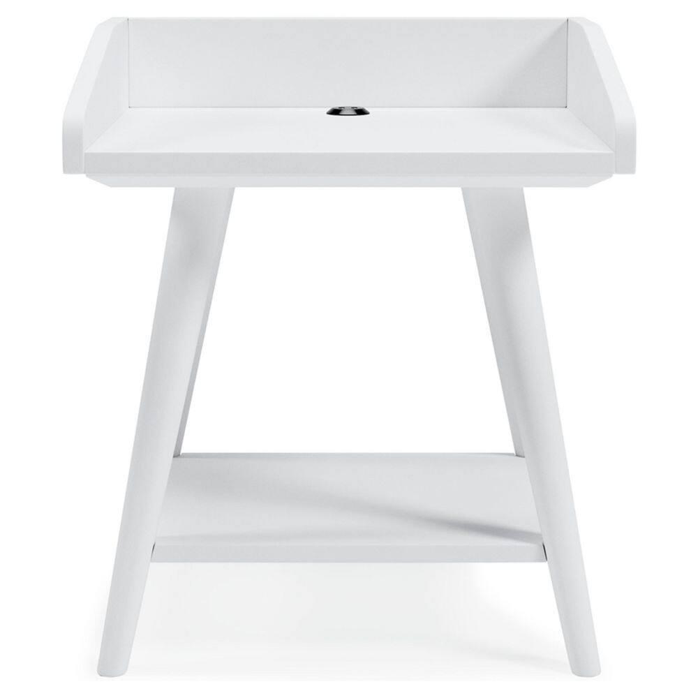 Crisp White Transitional Wood Accent Table with USB Chargers