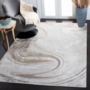 Orchard Gray/Gold 5 ft. x 5 ft. Abstract Striped Square Area Rug