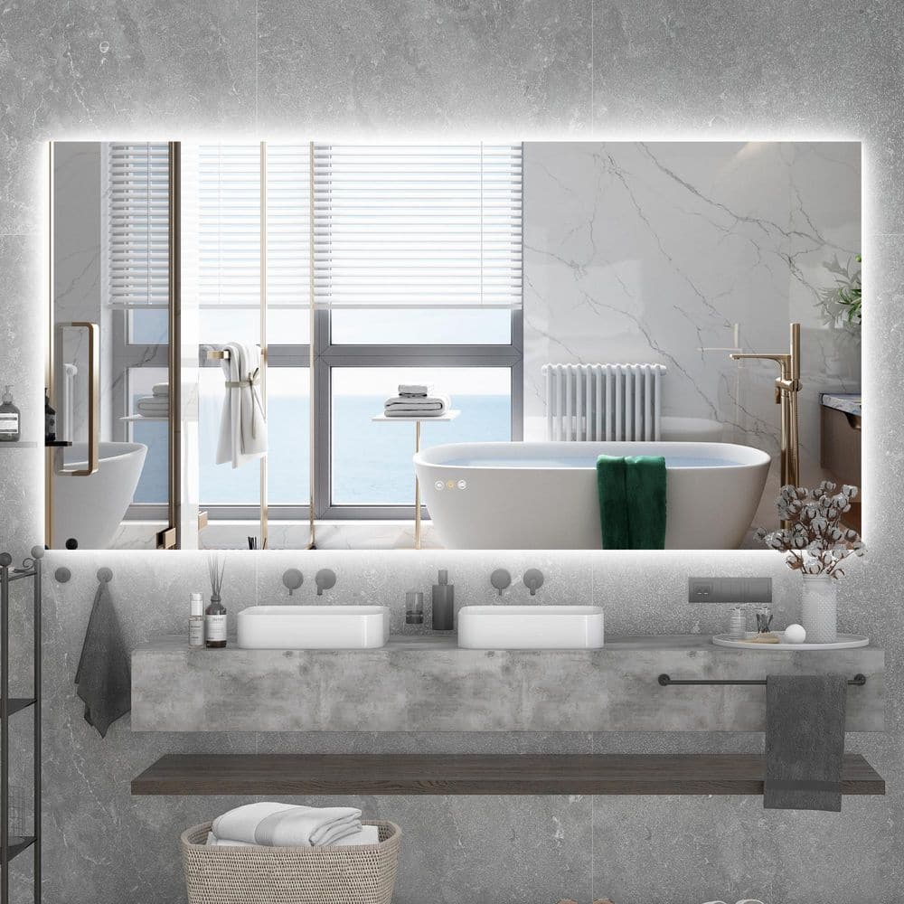 72 in. W x 36 in. H Rectangular Frameless Anti-Fog with LED Light Wall Bathroom Vanity Mirror price history on PriceWatchPro