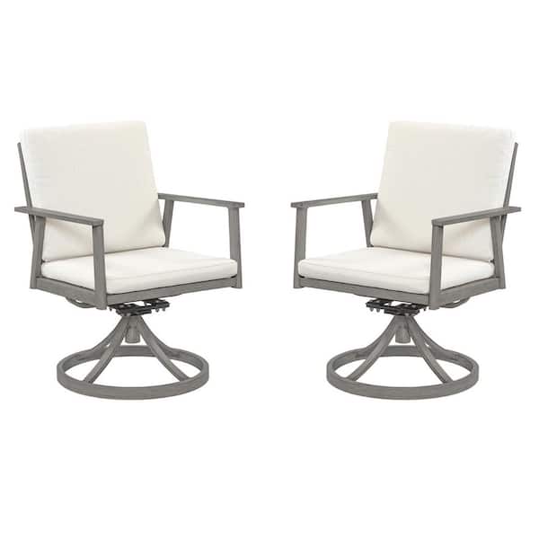 Unbranded Swivel Chairs (Set of 2) Aluminum Outdoor Dining Chairs with White Cushion Rocking Patio Furniture 360° Swivel Seating