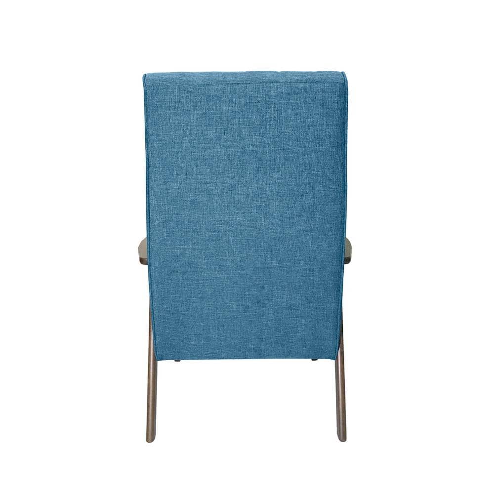 Blue Upholstered Tufted Back Accent Chair with Walnut Rubberwood Legs