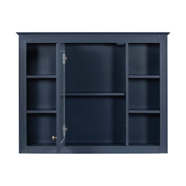 Blue 35 in. W x 27.5 in. H Wall Mounted Rectangular Medicine Cabinet with Mirror
