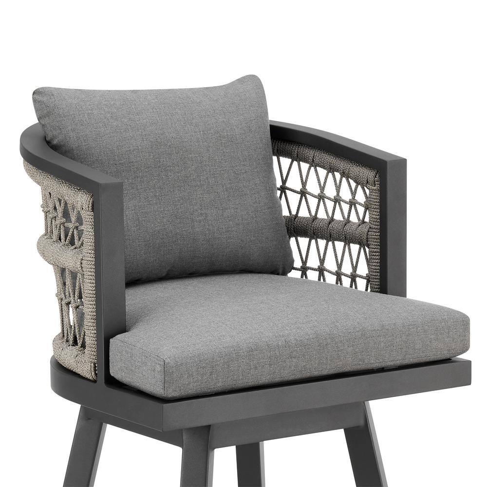 Zella Gray Aluminum Outdoor Swivel Bar Stool with Cushions