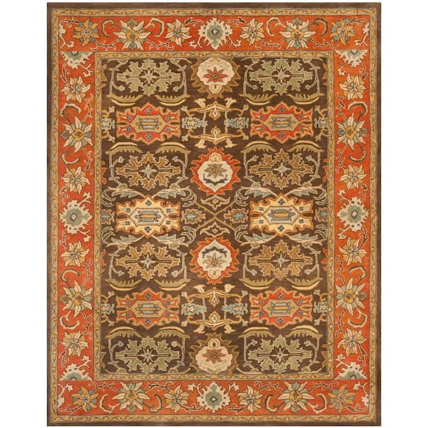Heritage Chocolate/Tangerine 8 ft. x 10 ft. Border Area Rug