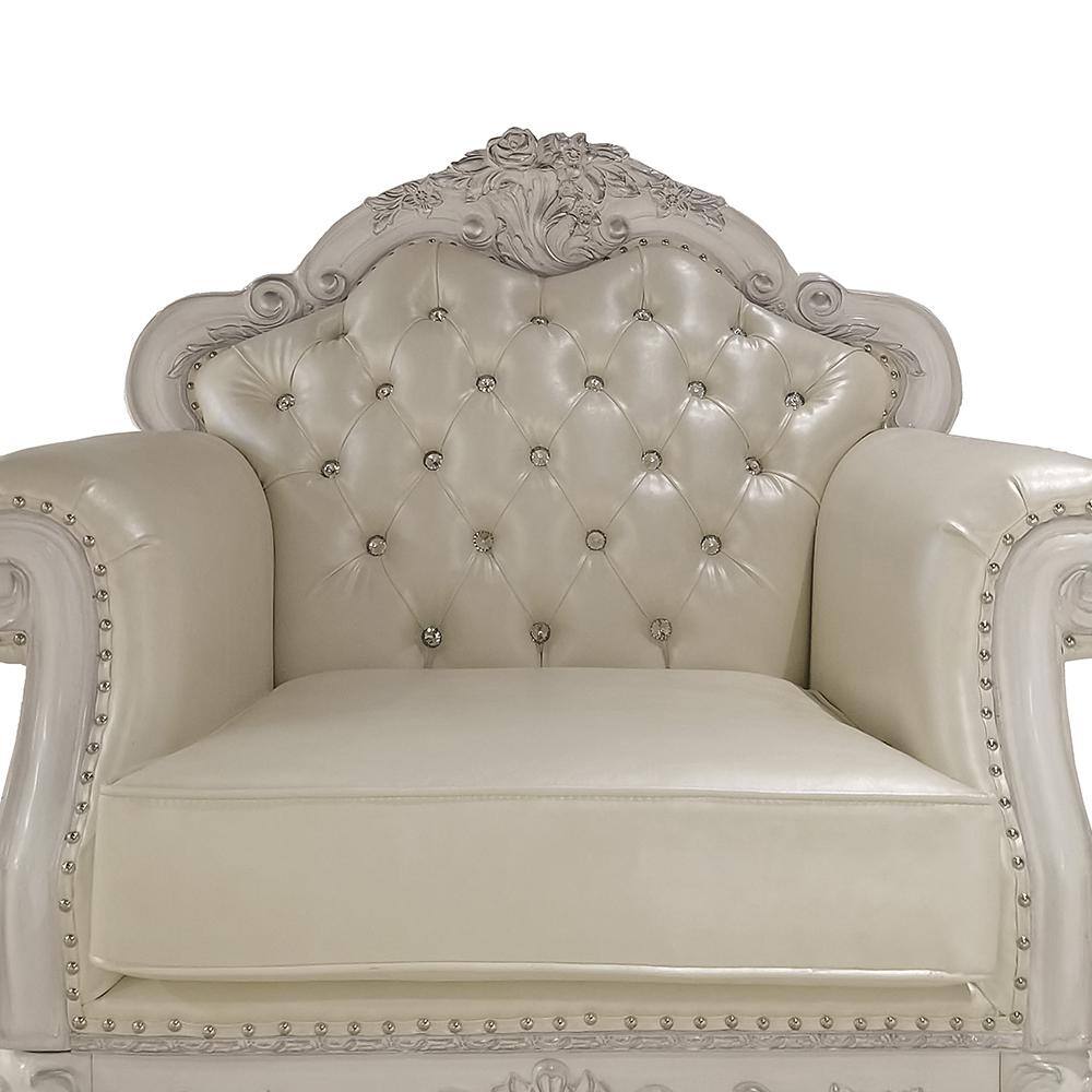 Dresden White Faux Leather and Wood Tufted Accent Chair