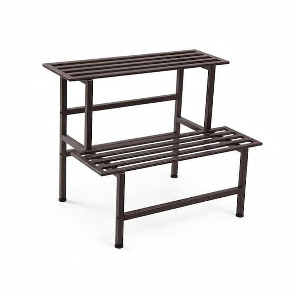 2 Tier Metal Plant Stand Outdoor Plant Shelf Indoor (26 in. H W x 20.25 in. H)