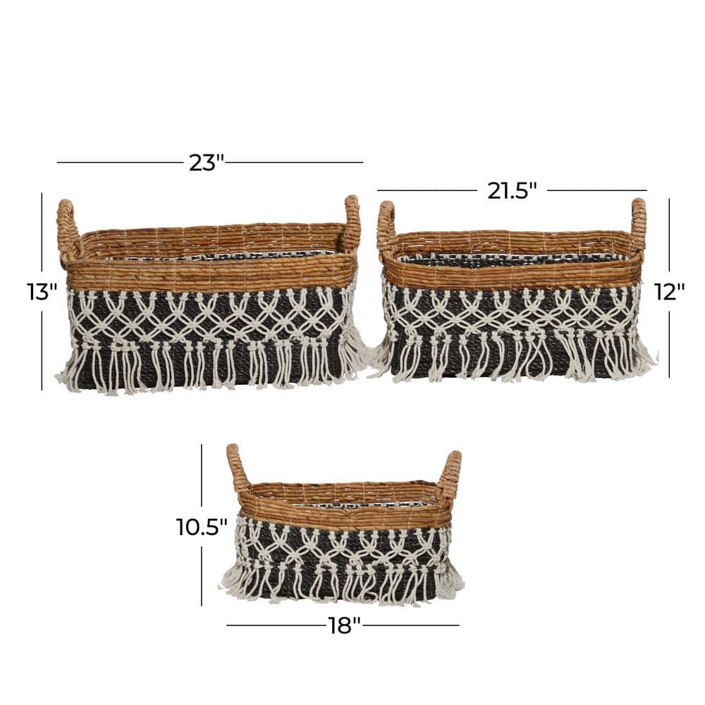 Bohemian Black Cotton Rectangular Storage Basket Trio 23"
